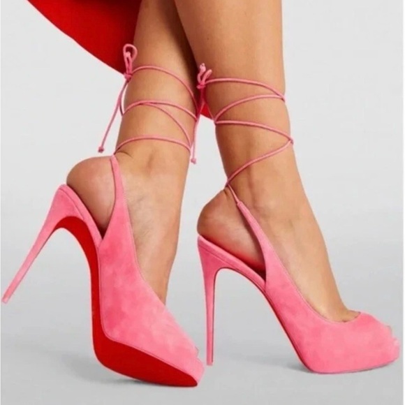 Christian Louboutin Shoes - NWT CHRISTIAN LOUBOUTIN Pink Lace Up NVP Suede Peep-toe Sandal EU 39.5 US 8.5